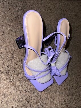 SHEIN Lavender Strappy Square-Toe Lace-Up Heels